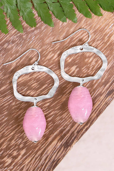 Pink Murano Glass & Freeform Drop Earrings - SF