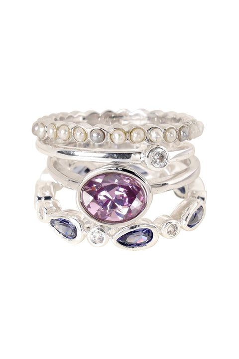 Lavender CZ & Faux Pearl Stack Ring Set - SF