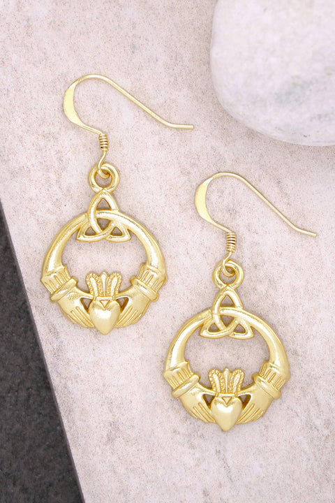 14k Gold Plated Irish Claddagh Drop Earrings - GF