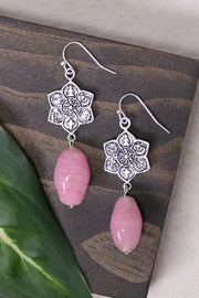 Pink Murano Glass & Coexist Harmony Lotus Drop Earrings - SF