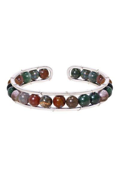 Mixed Jasper Beaded Cuff Bracelet In Silver - SF