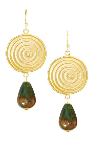 Mixed Jasper & Swirl Disc Drop Earrings - GF