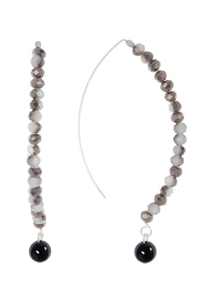 Black Onyx & Crystal Dangle Earrings - SF