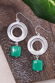 Green Murano Glass & Swirl Disc Drop Earrings - SF