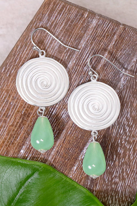 Green Aventurine & Swirl Disc Drop Earrings - SF