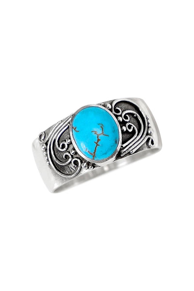 Sterling Silver & Reconstituted Turquoise Bali Ring - SS