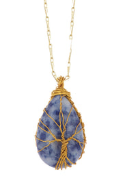 Lapis Hand Wrapped Aria Pendant Necklace - GF