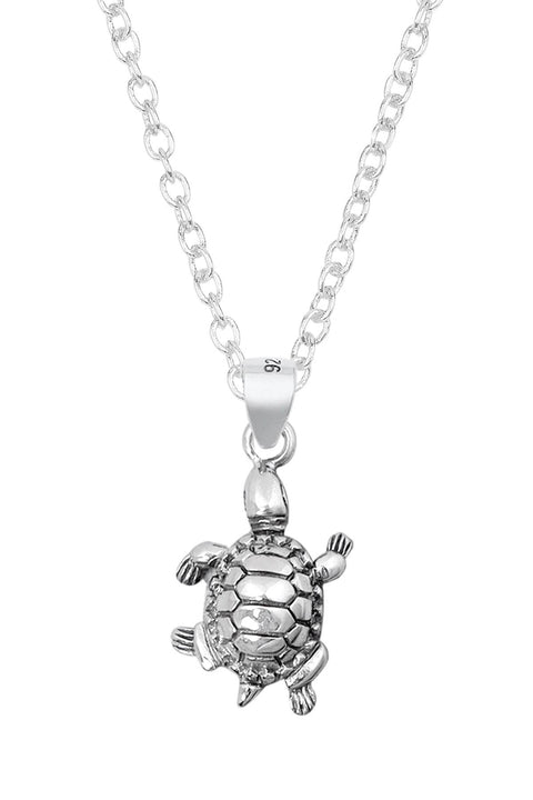 Sterling Silver Turtle Pendant Necklace - SS