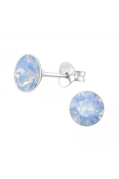 Sterling Silver Round Ear Studs With Genuine Crystals - SS