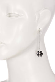 Black Austrian Crystal Flower Bloom Dangle Earrings - SF