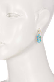 Blue Cat's Eye Wire Wrapped Drop Earrings - GF