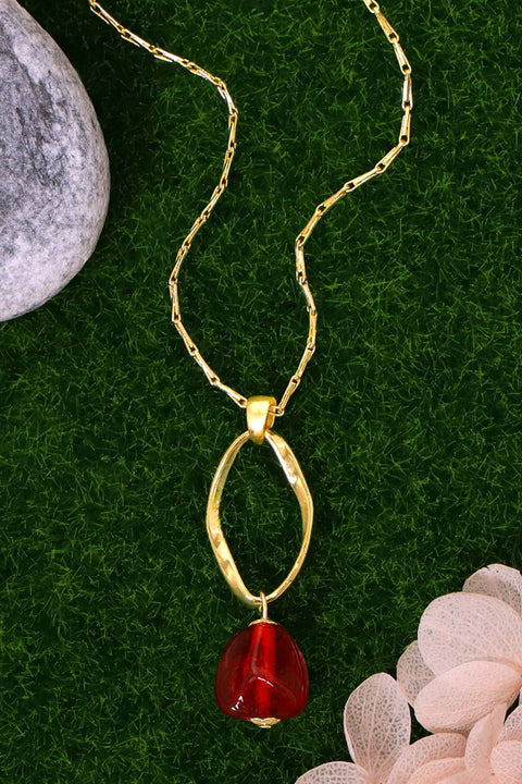 Red Murano Glass & Freeform Hoop Pendant Necklace - GF