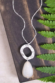 White Murano Glass & Hammered Hoop Pendant Necklace - SF