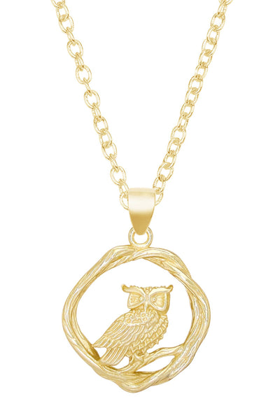 14k Gold Plated Owl Drop Pendant Necklace - GF