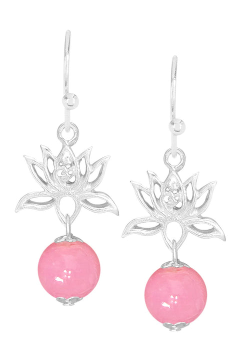 Pink Murano Glass & Lotus Drop Earrings - SF