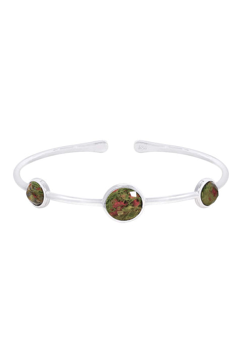 Unakite Cuff Bracelet In Silver - SF