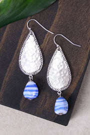 Blue Murano Glass & Hammered Teardrop Earrings - SF