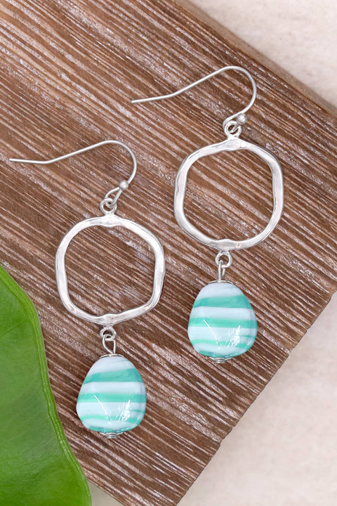 Green Murano Glass & Freeform Drop Earrings - SF