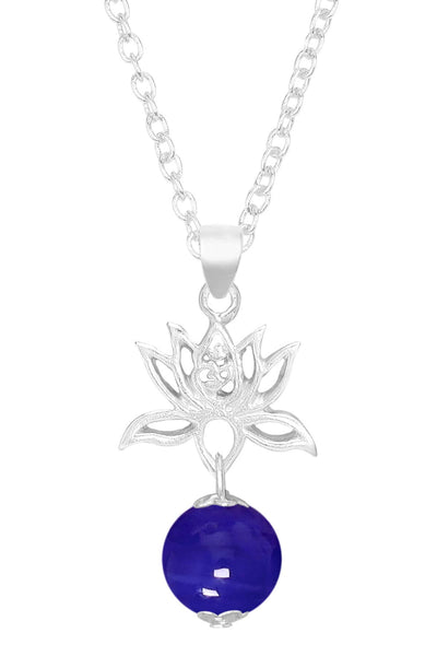 Blue Murano Glass & Lotus Pendant Necklace - SF