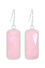 Rose Quartz Rectangle Drop Earrings - SF