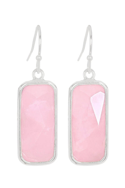 Rose Quartz Rectangle Drop Earrings - SF