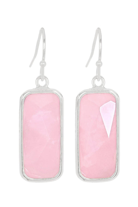 Rose Quartz Rectangle Drop Earrings - SF