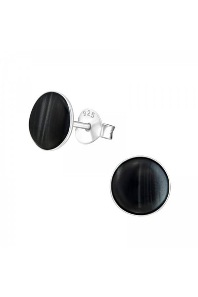 Sterling Silver Round Ear Studs With Imitation Stone - SS