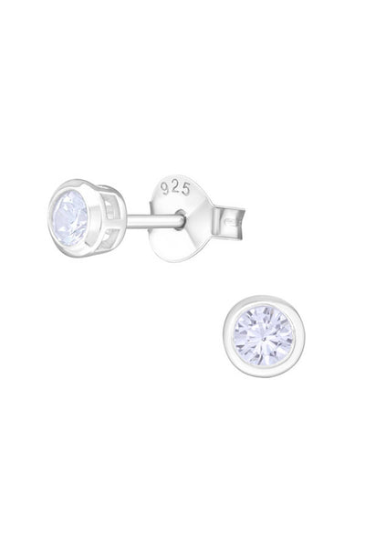 Sterling Silver Round 3mm Ear Studs With Cubic Zirconia - SS