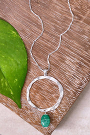 Green Murano Glass & Hammered Hoop Pendant Necklace - SF