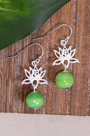 Green Murano Glass & Lotus Drop Earrings - SF