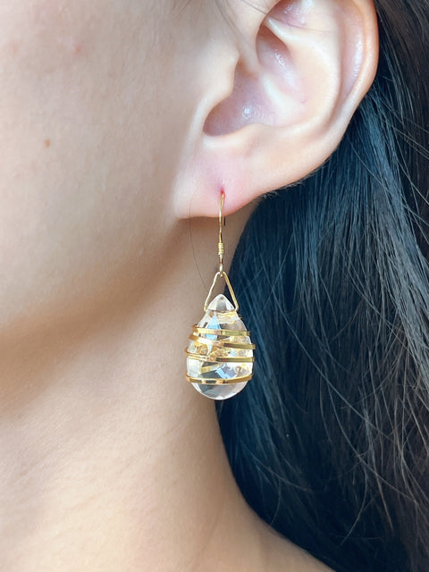 Crystal Quartz Wrapped Earrings In Gold - GF