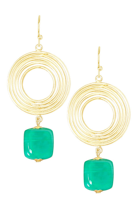 Green Murano Glass & Swirl Disc Drop Earrings - GF