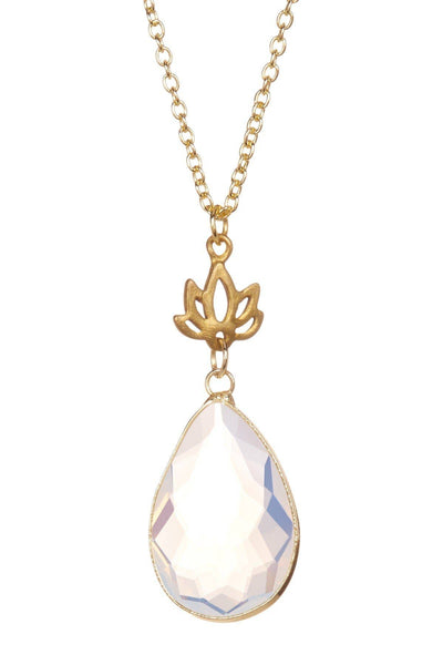 Moonstone Crystal & Lotus Pendant Necklace - GF