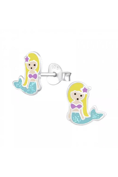 Sterling Silver Mermaid Ear Studs with Epoxy - SS