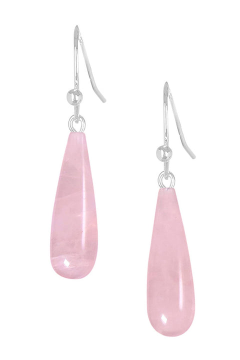 Sterling Silver & Rose Quartz Water Drop Earrings - SS