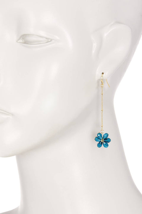 Blue Austrian Crystal Flower Bloom Dangle Earrings - GF