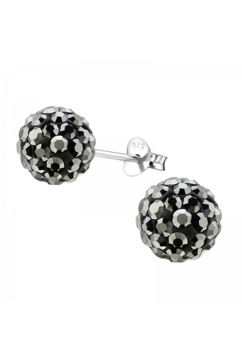 Sterling Silver Ball Ear Studs With Crystal - SS