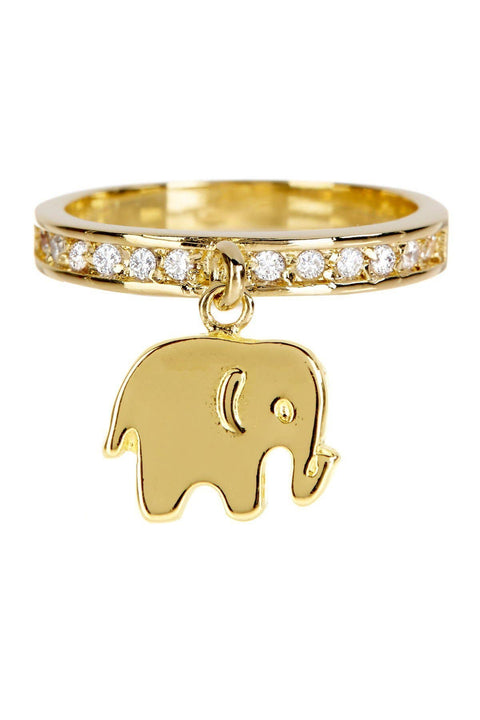 Elephant Moveable Charm & CZ Ring - GF