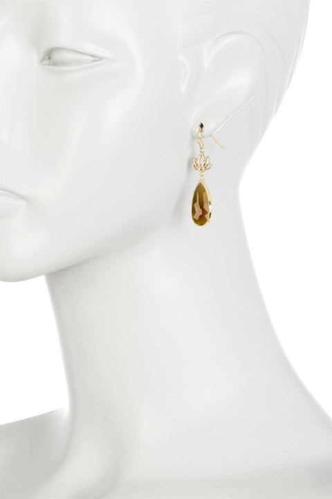 Smoky Crystal & Lotus Drop Earrings - GF