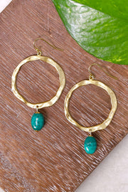 Green Murano Glass & Hammered Hoop Drop Earrings - GF