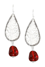 Red Murano Glass & Hammered Teardrop Earrings - SF