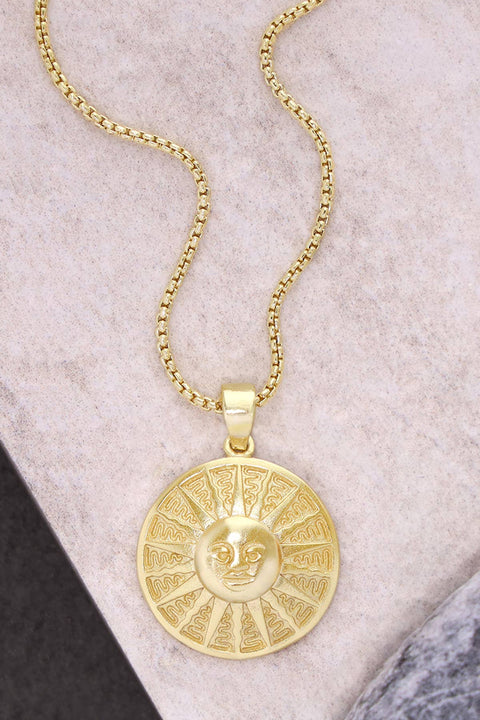 14k Gold Plated Aztec Sun Drop Pendant Necklace - GF