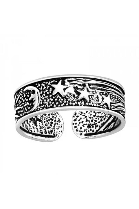 Sterling Silver Sun, Moon and Star Adjustable Toe Ring - SS