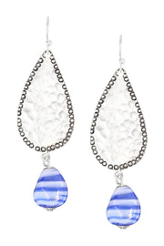 Blue Murano Glass & Hammered Teardrop Earrings - SF