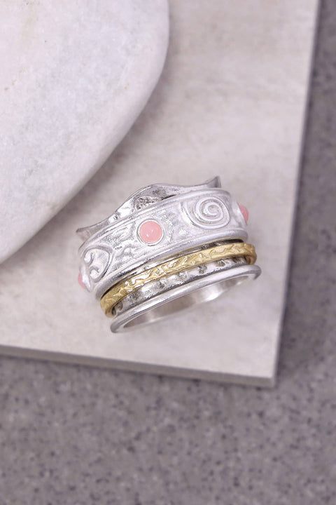 Rose Quartz Hammered Band Spinner Ring - SF