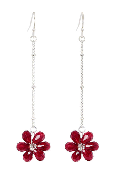 Red Austrian Crystal Flower Bloom Dangle Earrings - SF