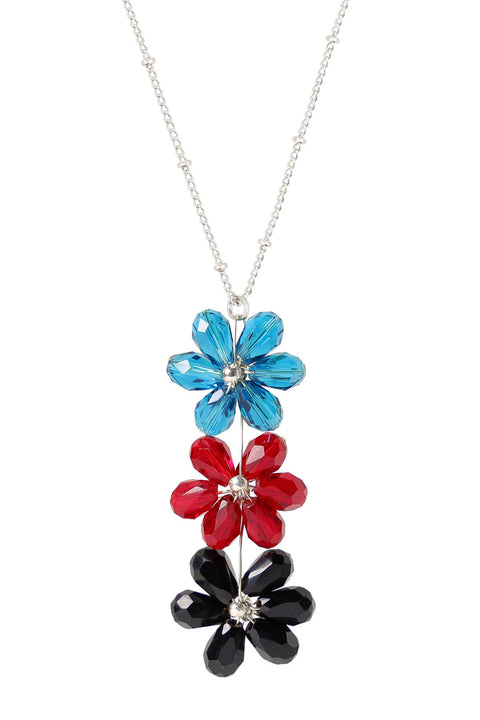 Mixed Austrian Crystal Flower Bloom Pendant Necklace - SF