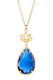 London Blue Crystal & Lotus Pendant Necklace - GF