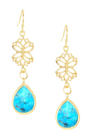 Stabilized Turquoise & Lotus Drop Earrings - GF