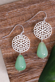 Green Aventurine & Daisy Disc Drop Earrings - SF